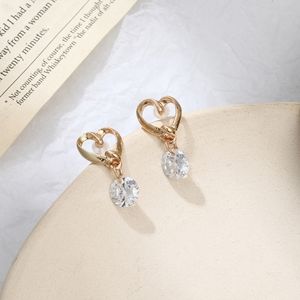 Gold Heart & Crystal Droplet Earrings